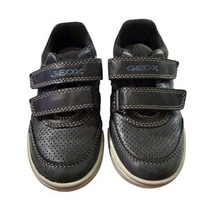 Geox Boys’ Black Leather Velcro Sneakers – Size 9